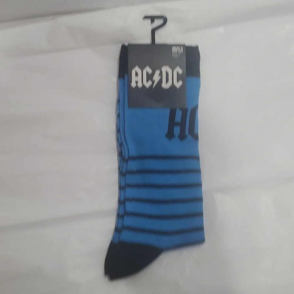 AC/DC blue black stripe men's crew socks‎ new